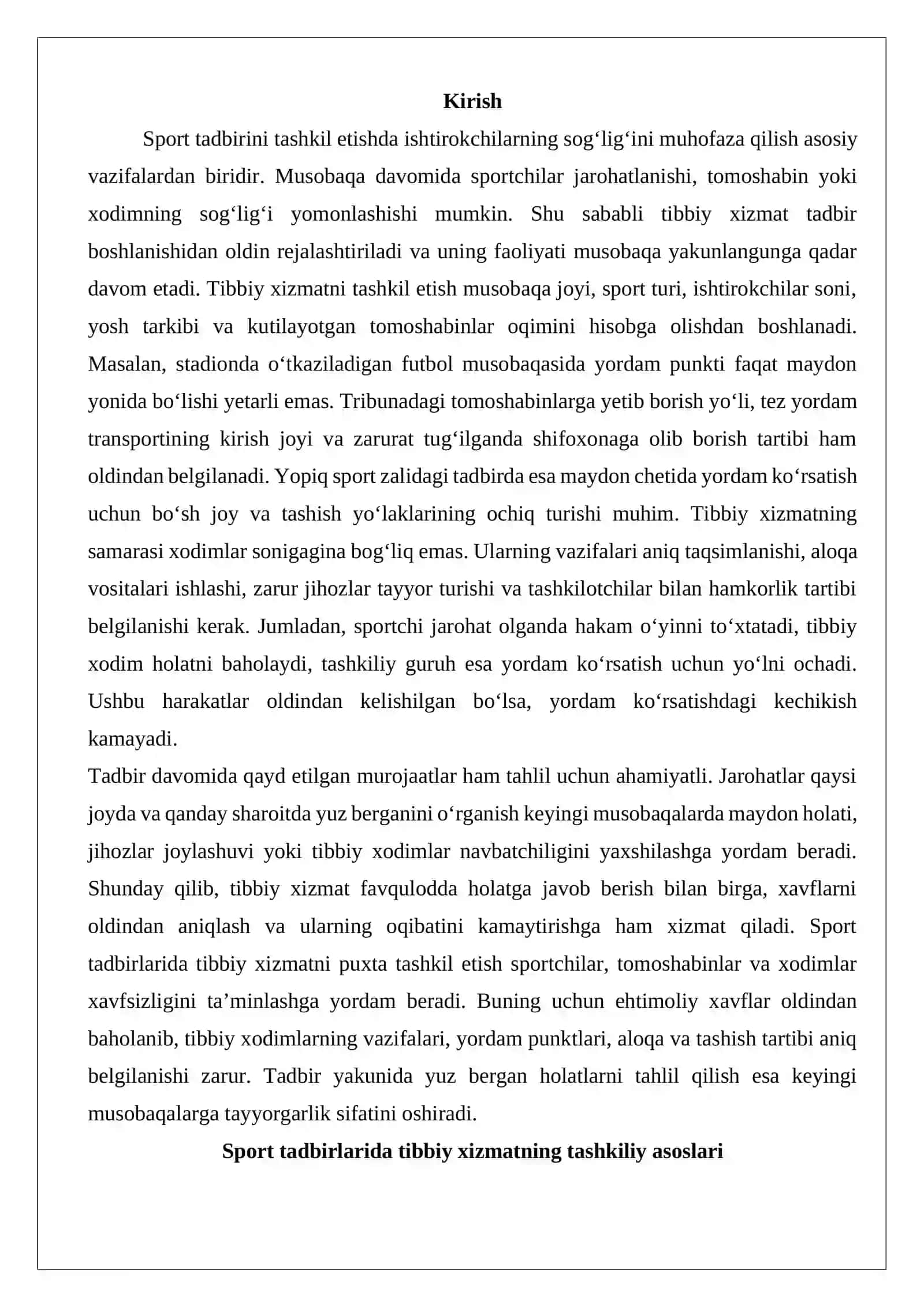 Sport tadbirlarida tibbiy xizmatni tashkil etish 2