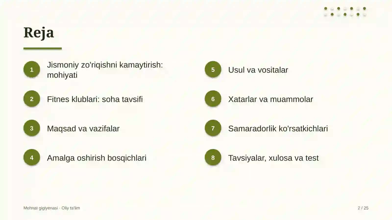Fitnes klublarida jismoniy zo'riqishni kamaytirish 2