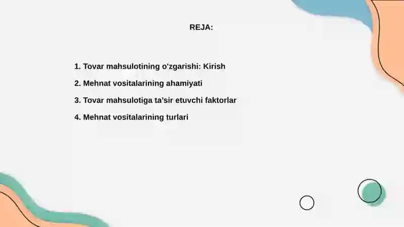 Tovar mahsulotini o`zgarishiga ta’sir etuvchi mehnat vositalariomillari tahlili 2