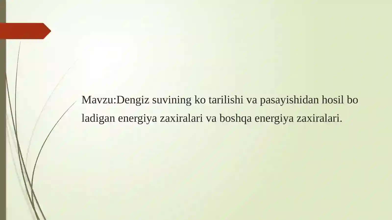 Dengiz suvining ko'tarilishi va pasayishidan hosil bo'ladigan energiya zaxiralari va boshqa energiya zaxiralari 2