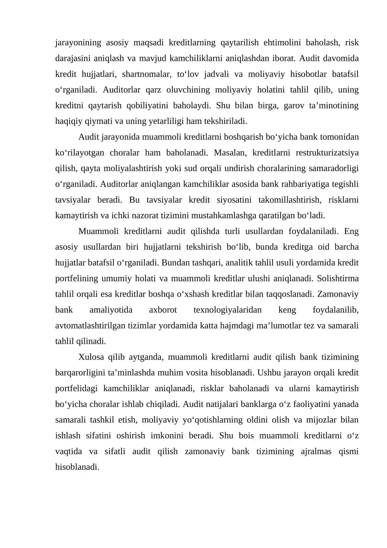 Muammoli kreditlarni audit qilishning mazmuni va tartiblari. ESSE 2