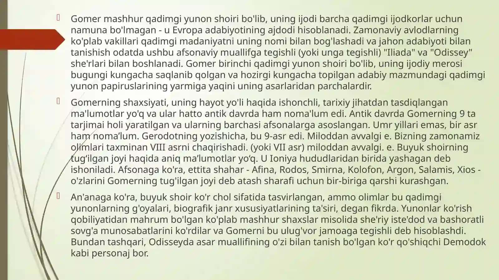 Mavzu: 3-mashgulot.Gomerning«Ilida»va«Odiseya»asarlaridamifologiksyujetlarningo’rni 2
