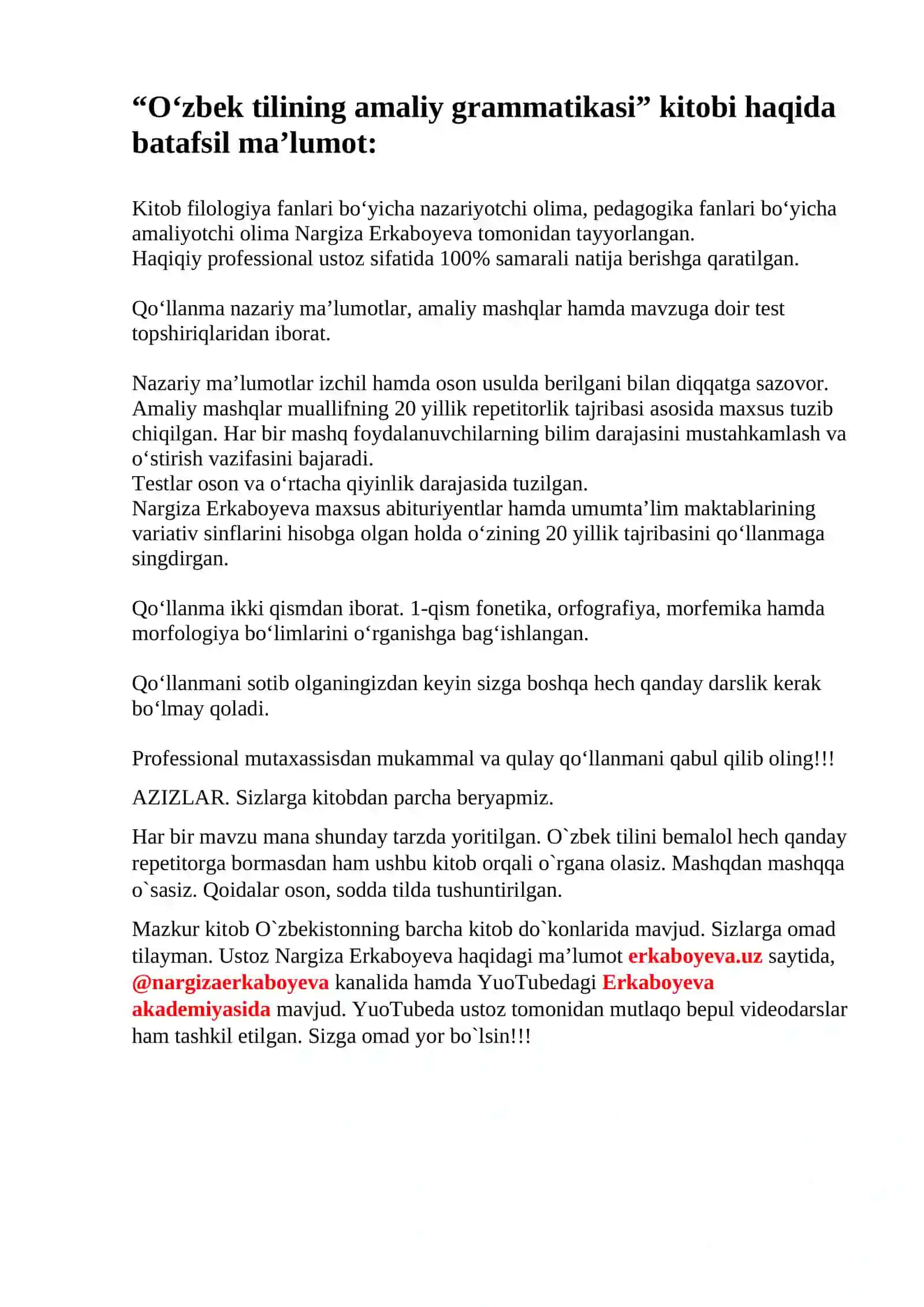 "O‘zbek tilining amaliy grammatikasi" kitobi 2