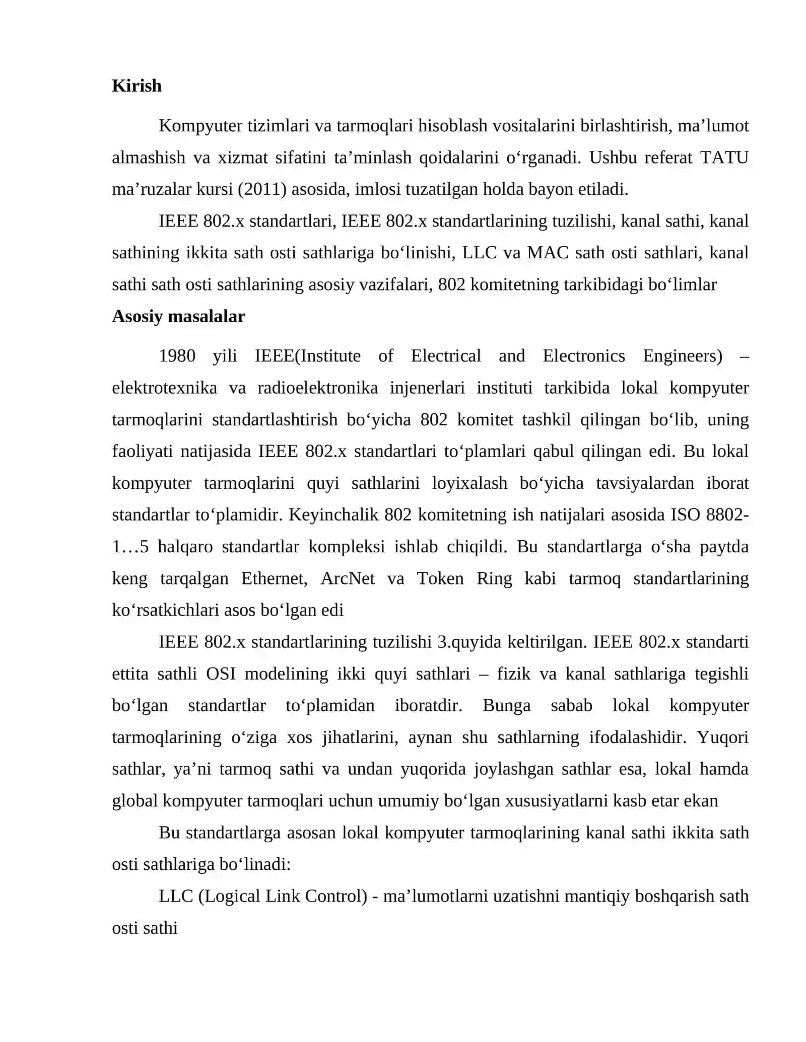 IEEE 802.x standartlarining tuzilishi va tarkibi 2