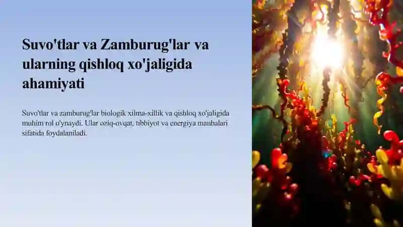 Suvo'tlar va Zamburug'larning Qishloq Xo'jaligida Ahamiyati 2