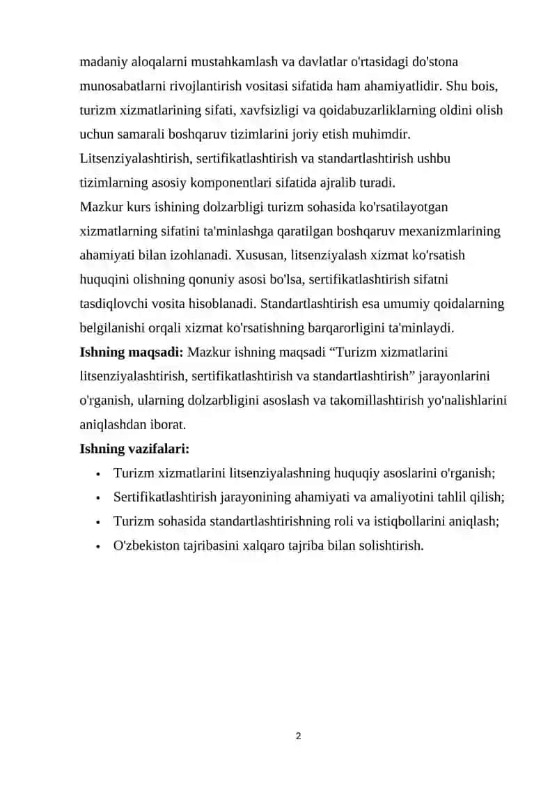 Turizm xizmatlarini litsenziyalashning huquqiy asoslari 2