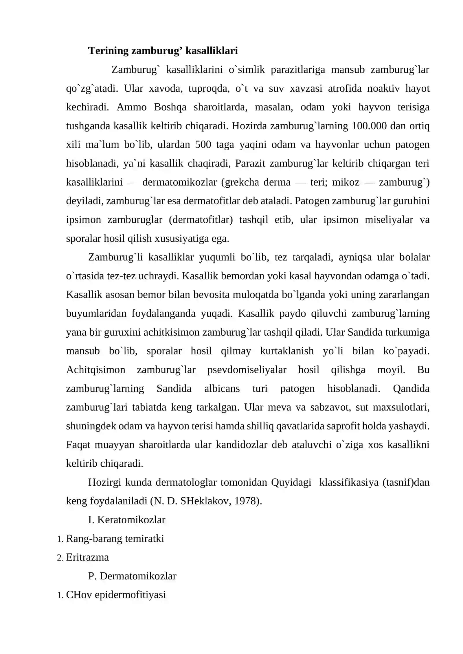 Teri va zamburug`li infeksiyalar. Dermatomikozlar 2