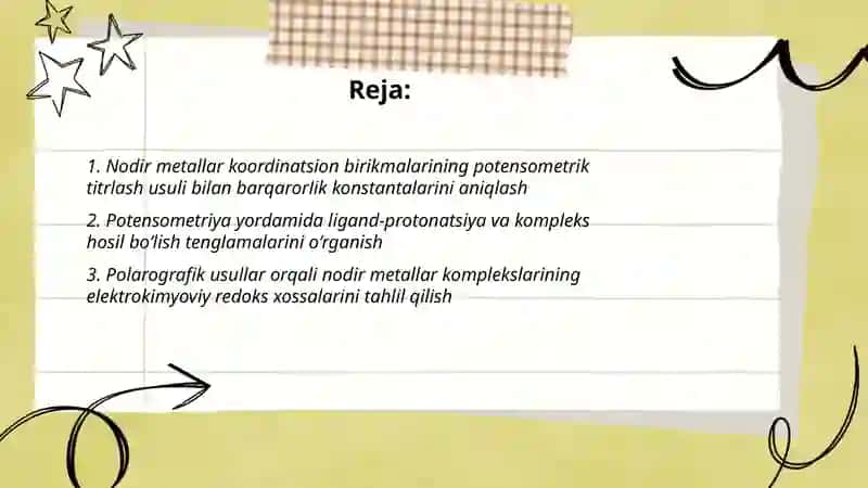 Nodir metallarni kordinatsion birikmalarni tadqiq qilish 2