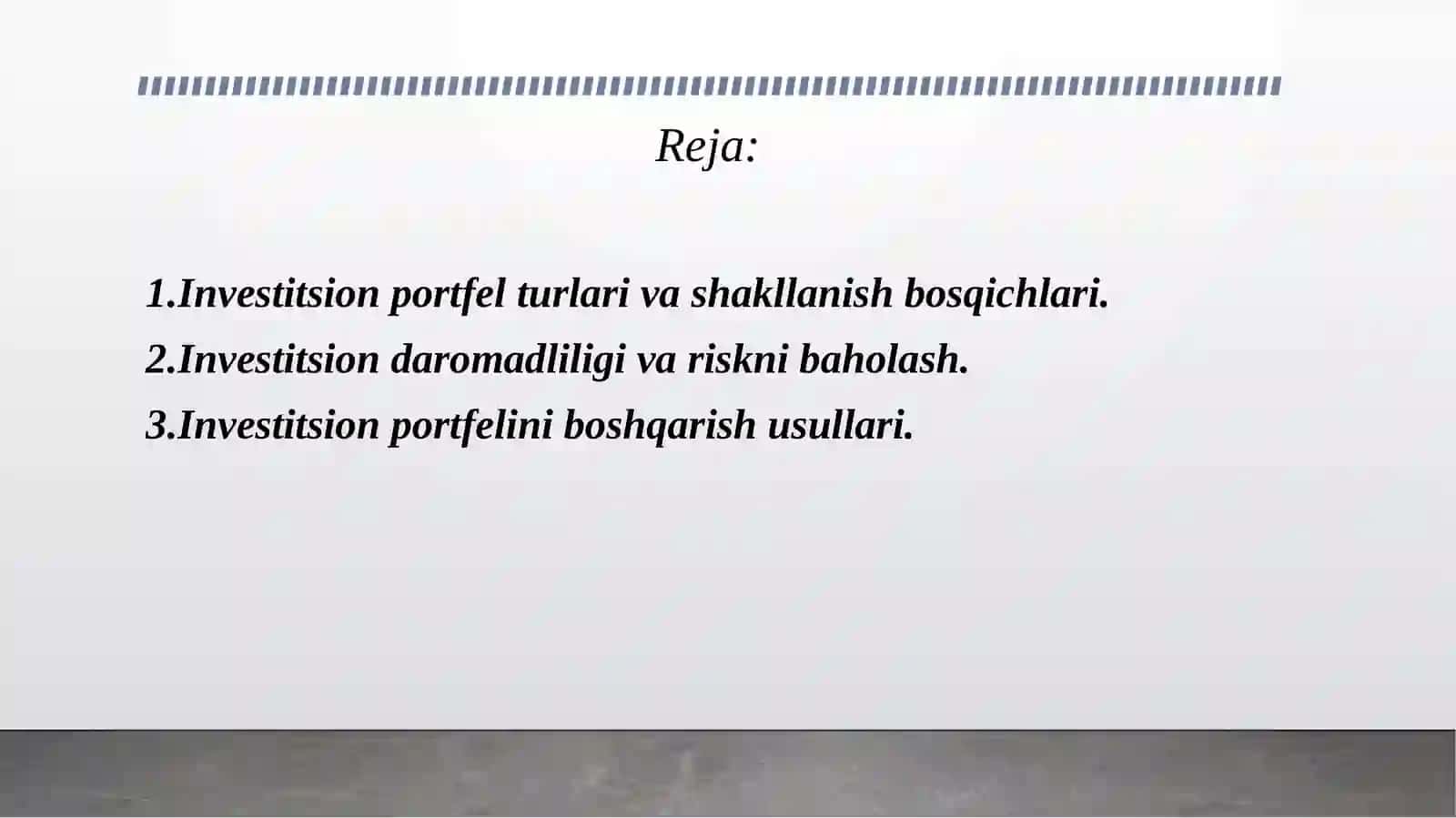 Investitsion portfelni shakllantirish va boshqarish 2