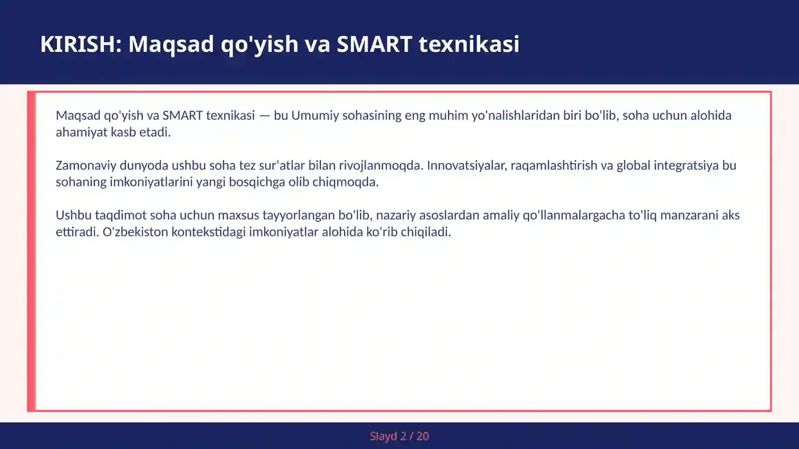 MAQSAD QO'YISH VA SMART TEXNIKASI 2