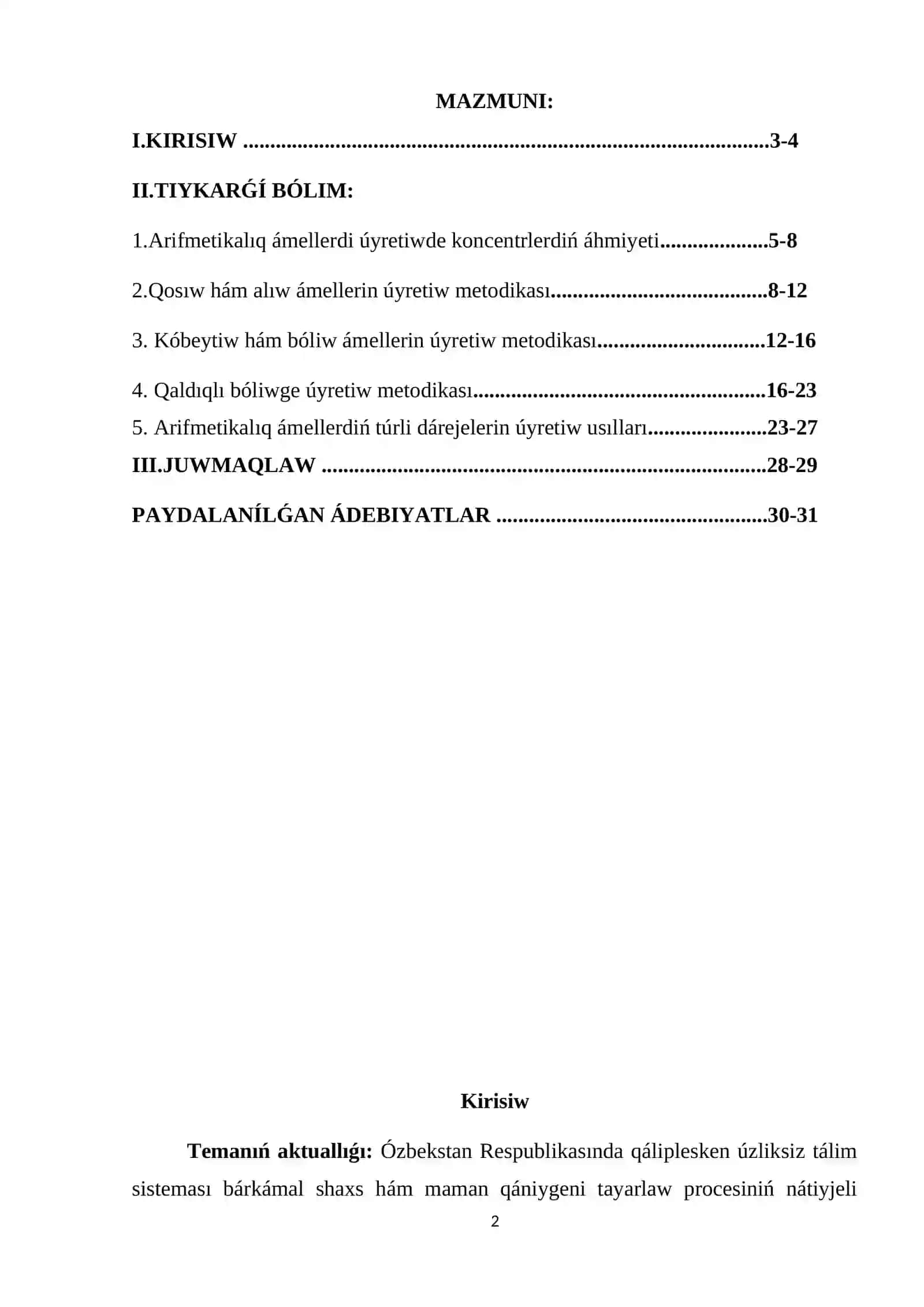 Koncentrler boyınsha arifmetikalıq ámellerdi úyretiw qosıw hám alıw kóbeytiw hám bóliw qaldıqlı bóliwge úyretiw metodikası 2