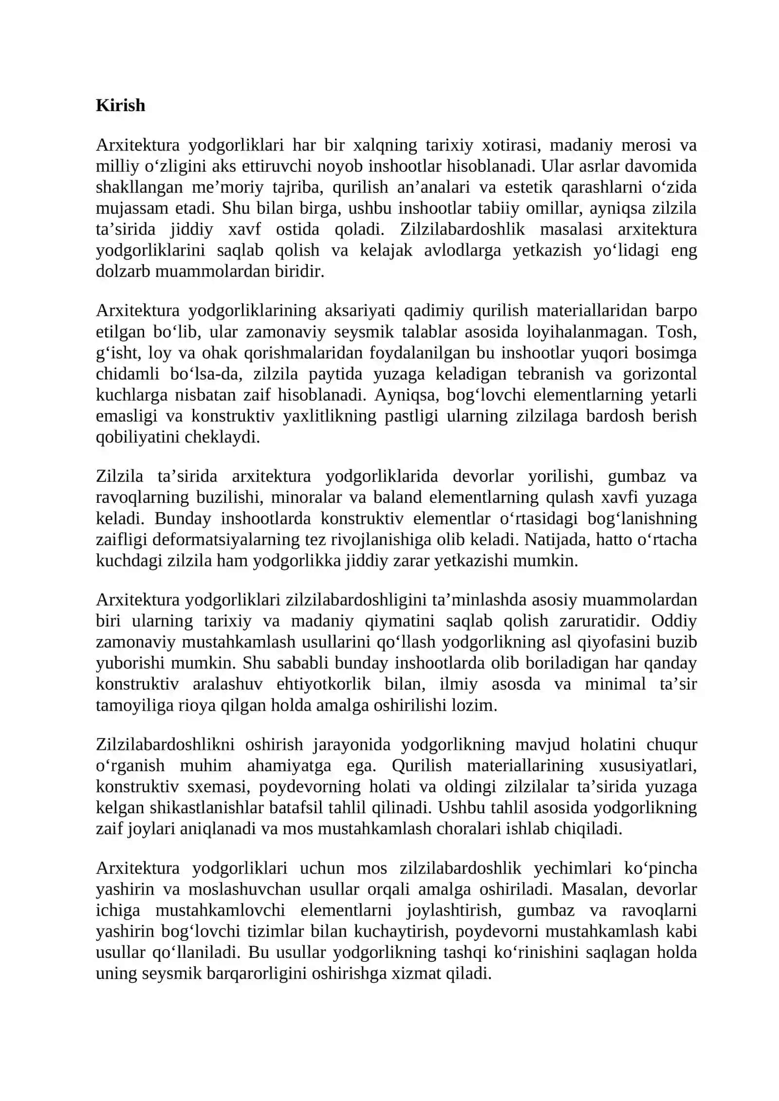Arxitektura yodgorliklari zilzilabardoshligi masalalari 2