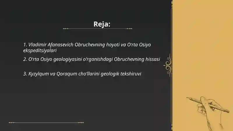 Vladimir Afanasevich Obruchev Oʻrta Osiyo tabiatini oʻrganishiga qoʻshgan hissasi 2