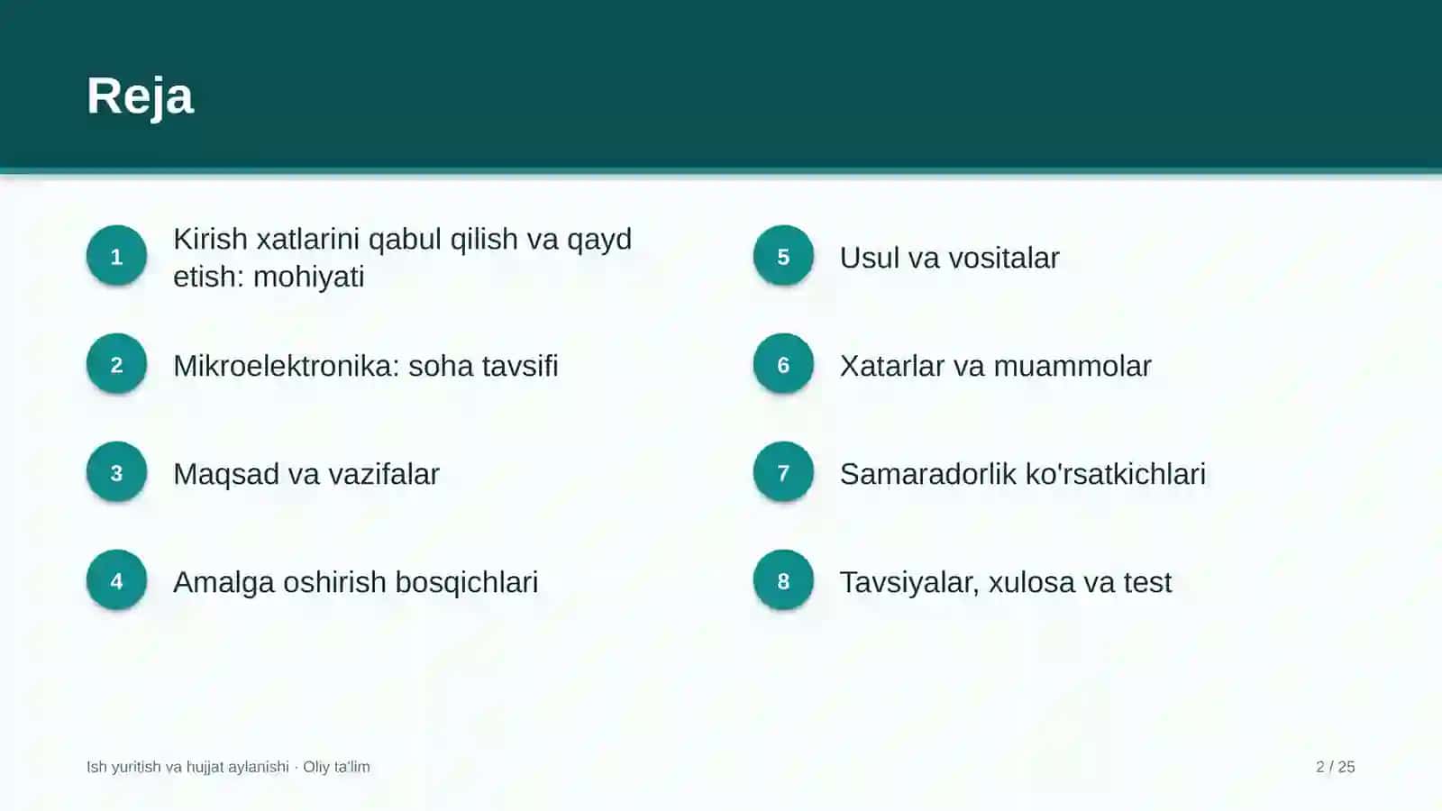 mikroelektronika sohasida kirish xatlarini qabul qilish va qayd etish 8674 2