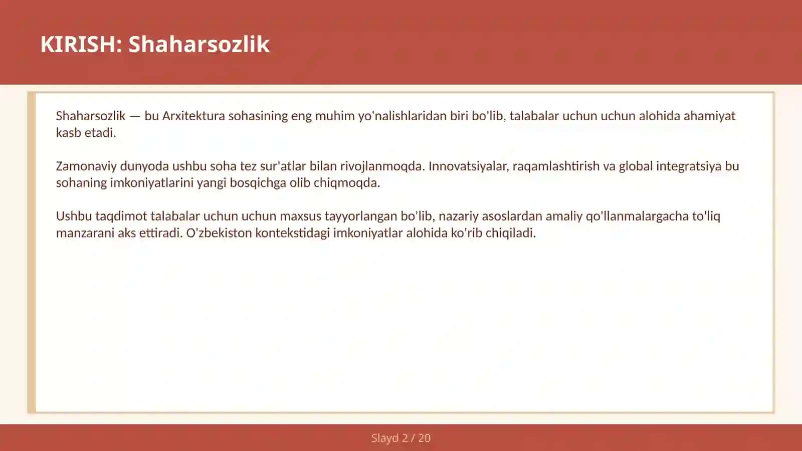 Shaharsozlik 2