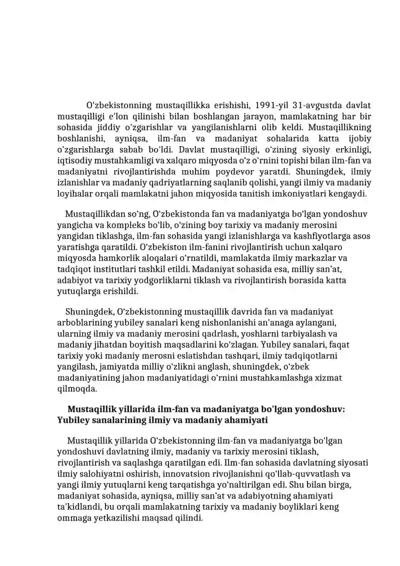 O'zbekiston mustaqilligi va fan-madaniyat arboblarining roli 2
