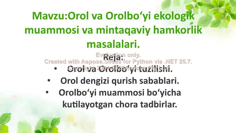 Orol va Orolboʻyi ekologik muammosi va mintaqaviy hamkorlik masalalari 2