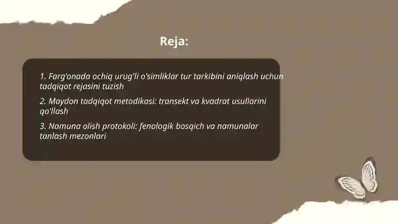 Farg'onada ochiq urug'li osimliklarning tur tarkibini aniqlash,ularning va gerbariy namunalarini tayyorlash 2