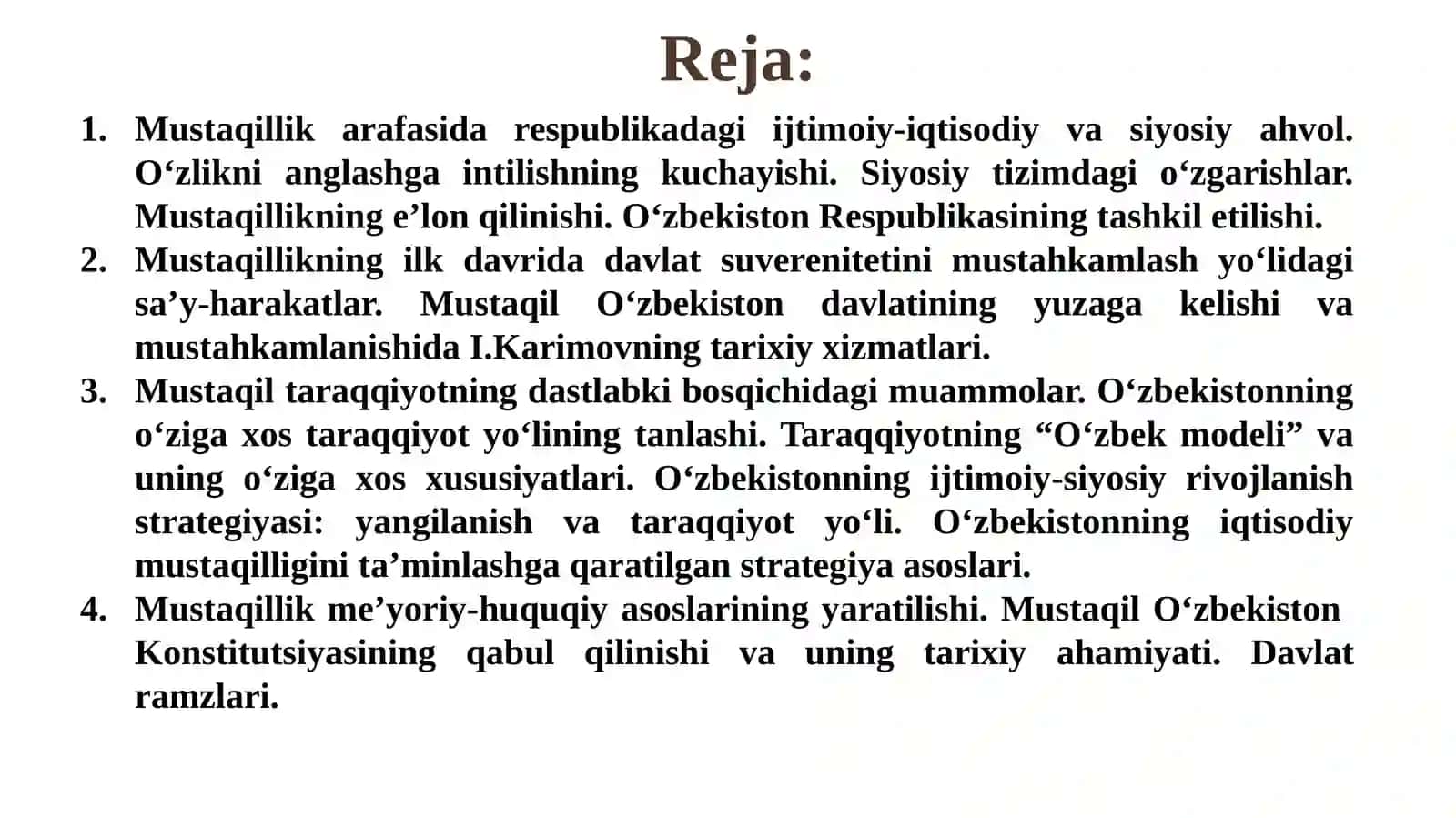 O’zbekistondademokratik,fuqarolikjamiyatiasoslariningshakllanishi,amalgaoshirilgansiyosiyislohotlar 2