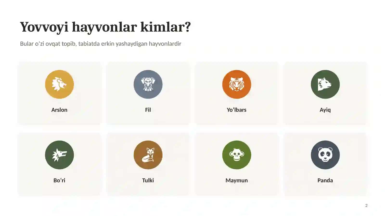 Yovvoyi Hayvonlar. Bog`cha uchun. 2