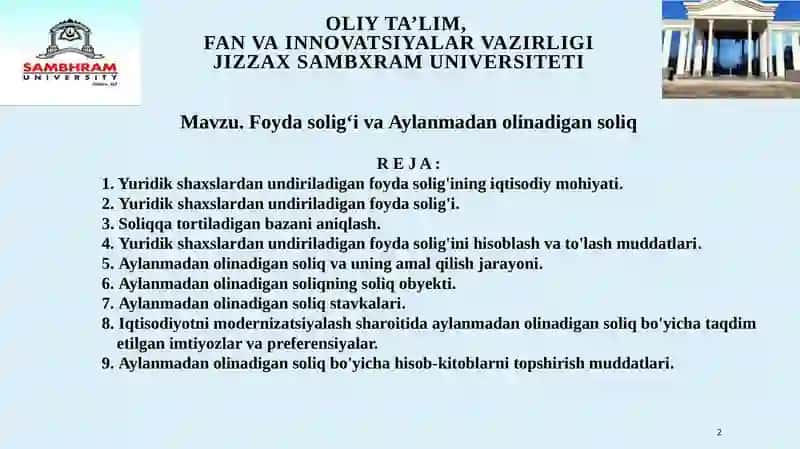 Foyda solig‘i va Aylanmadan olinadigan soliq 2