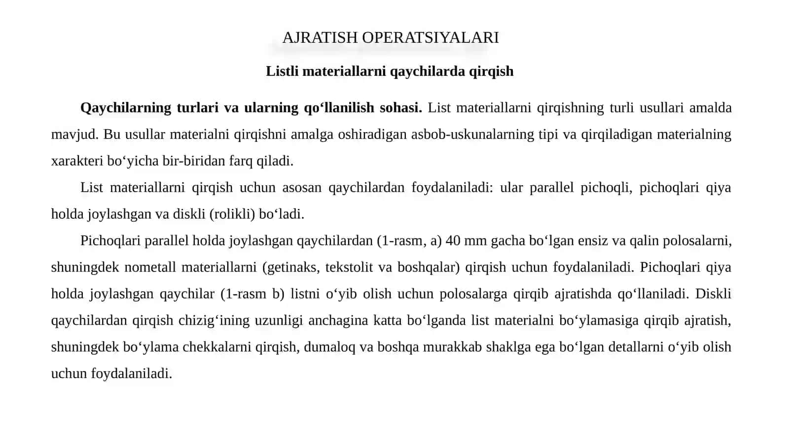 Listli materiallarni qaychilarda qirqish 2