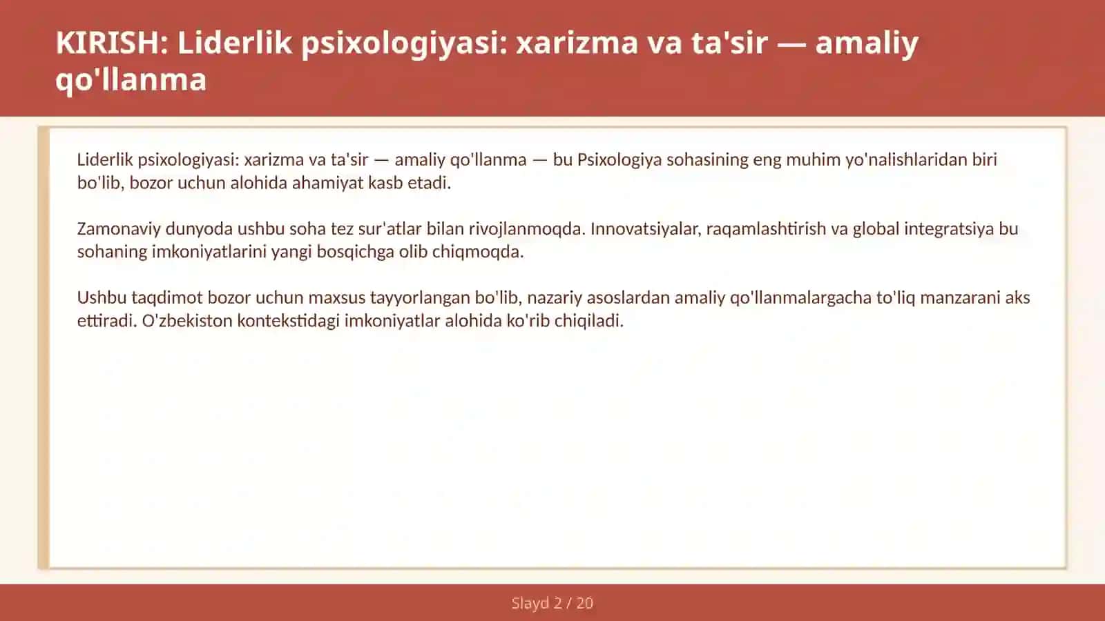 Liderlik psixologiyasi: xarizma va ta'sir — amaliy qo'llanma 2