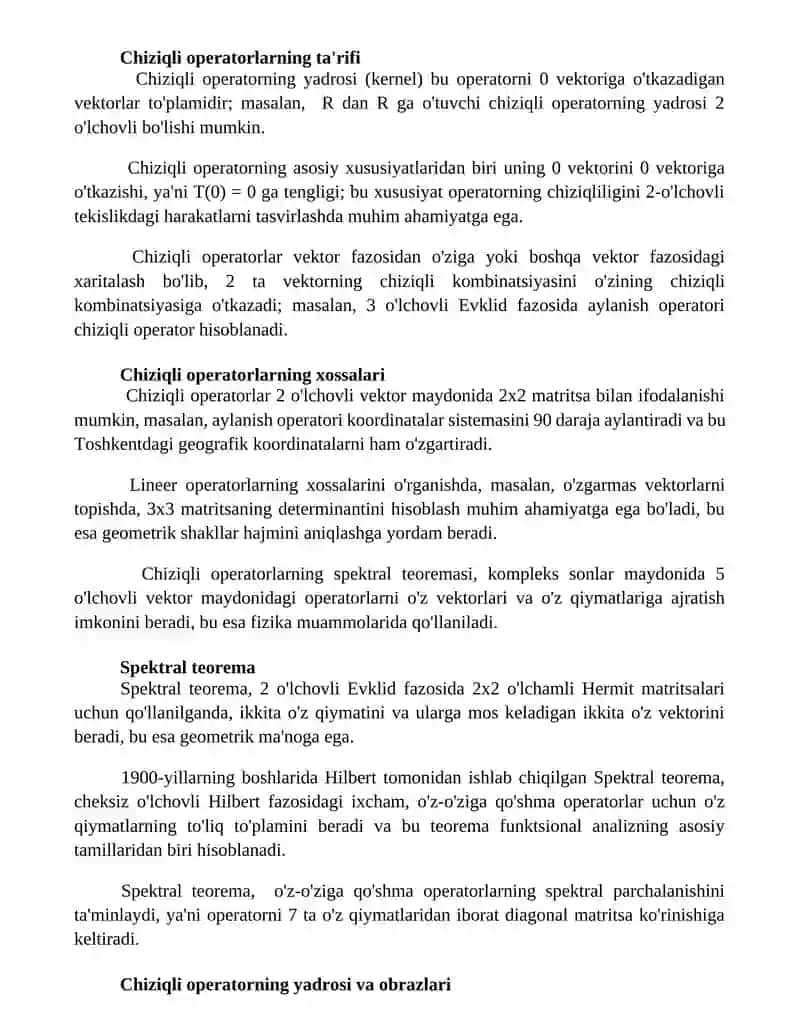 Chiziqli operator va ularning xossalari 2
