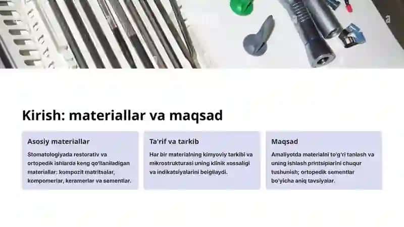 Kompozitlar, kompomerlar va keramerlar: tasnifi, qo‘llanilishi va ortopedik sementlar 2