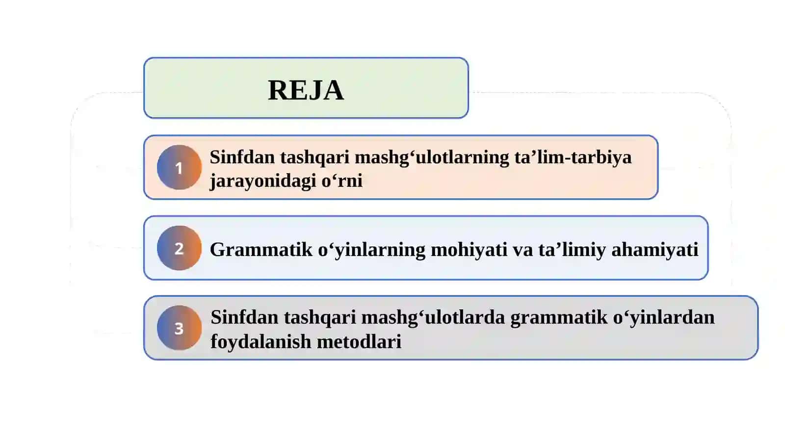 Sinfdan tashqari mashg‘ulotlarda grammatik o‘yinlarning ahamiyati, mazmuni va ulardan foydalanish usullari 2