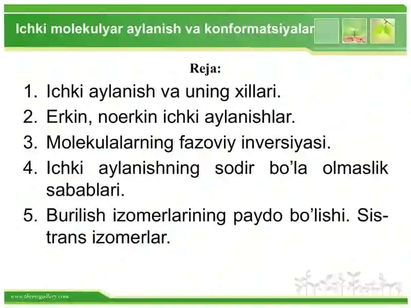 Ichki molekulyar aylanish va konformatsiyalar 2