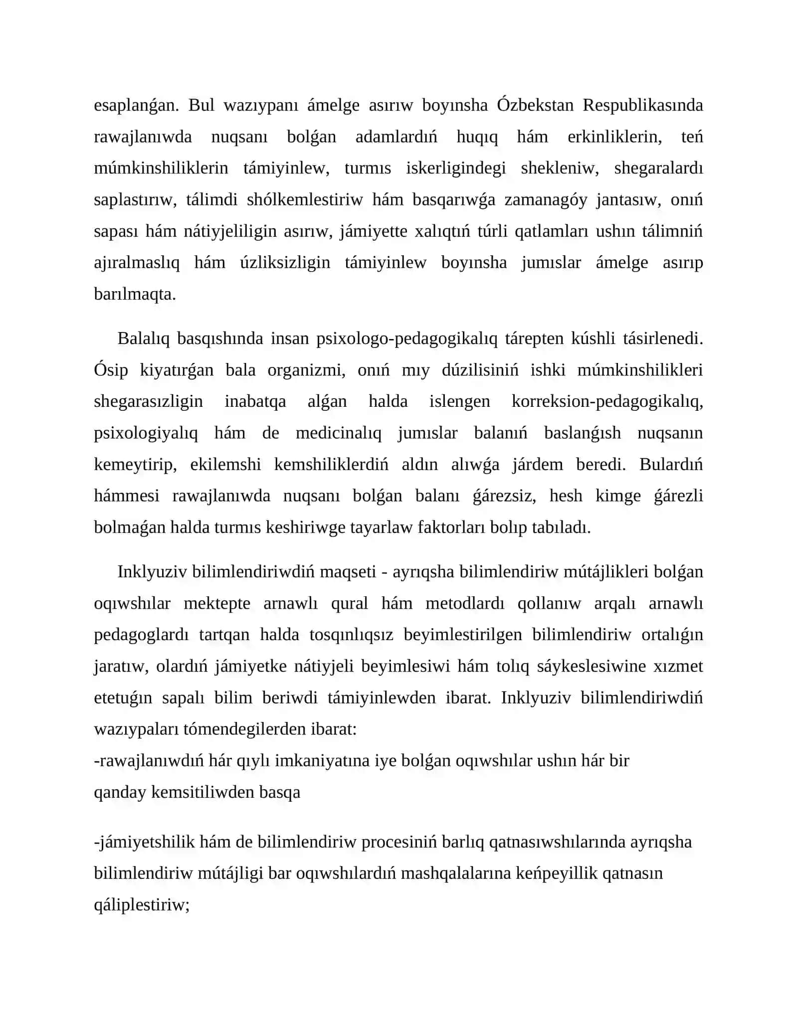 Ózbekistan Respublikasında fizikalıq hám ruwxıy nuqsanı bar balalar hám óspirimlerdi qorǵaw 2