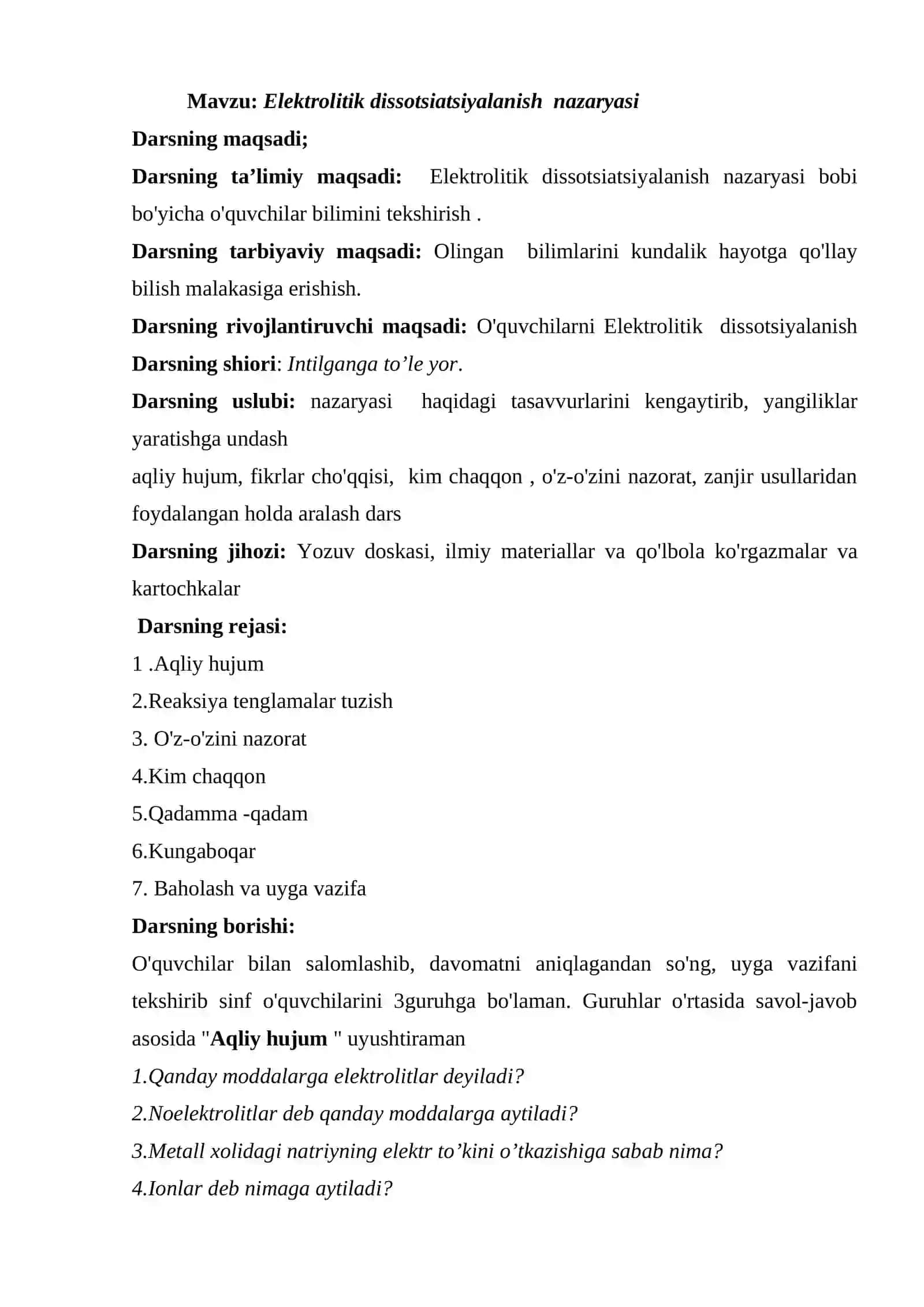 Elektrolitik dissotsiatsiyalanish nazaryasi 2