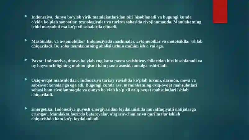 INDONEZIYA DAVLATNING IQSODIYOTI VA BOJXONA SIYOSATI 2