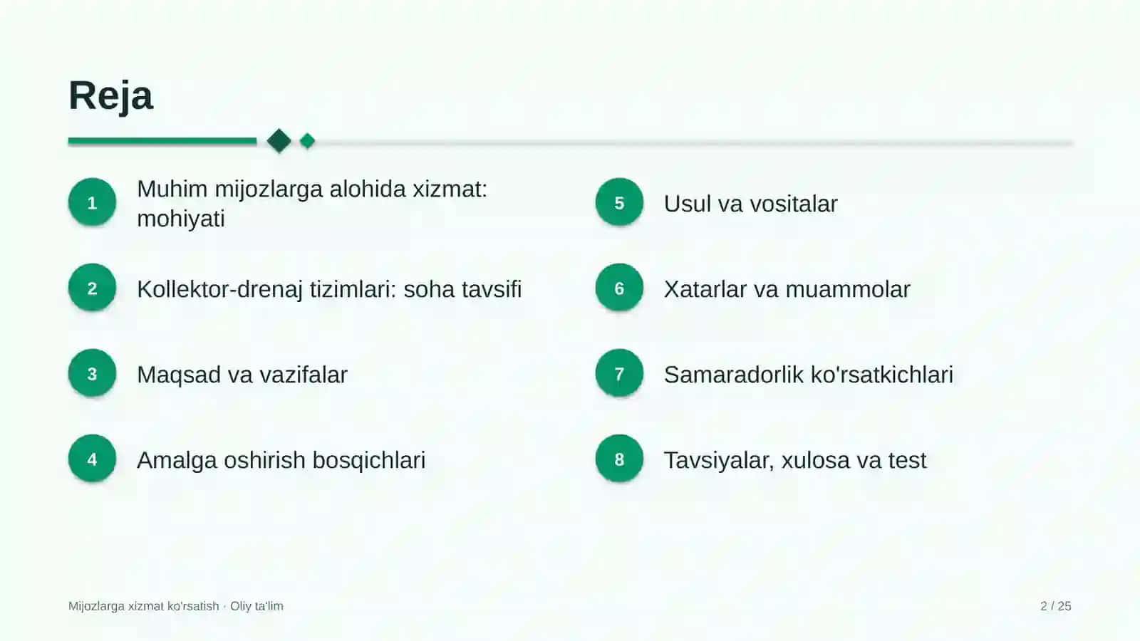 Kollektor-drenaj tizimlarida muhim mijozlarga alohida xizmat ko'rsatish 2