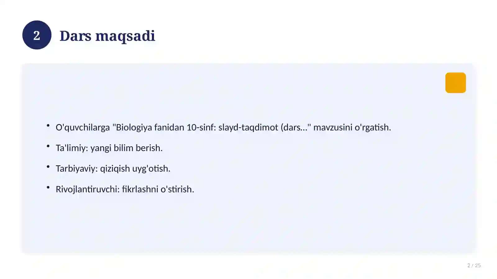 Biologiya fanidan 10-sinf: slayd-taqdimot (dars uchun) 2