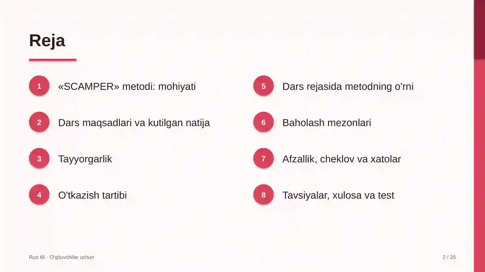 rus tili darslarida scamper metodidan foydalanish 1986 2