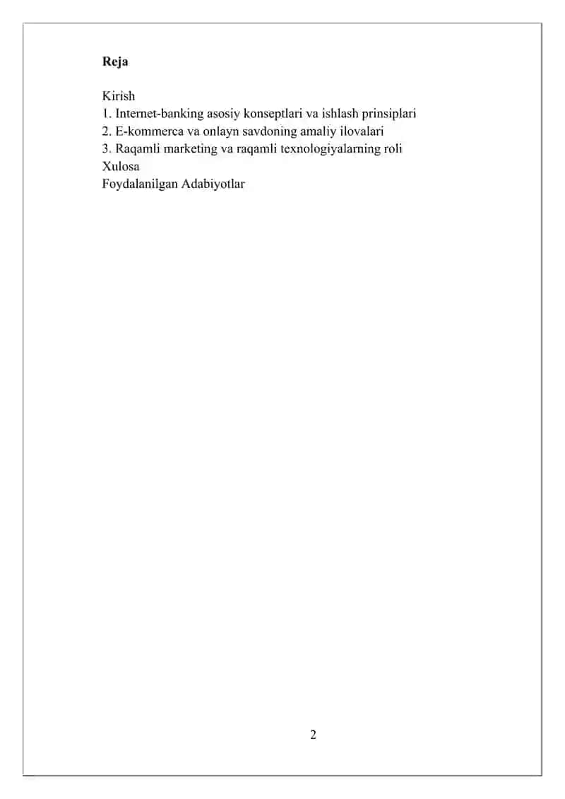 INTERNET-BANKING, INTERNET-SAVDO, INTERNET-SUG‘URTA, INTERNET-MARKETING. 2