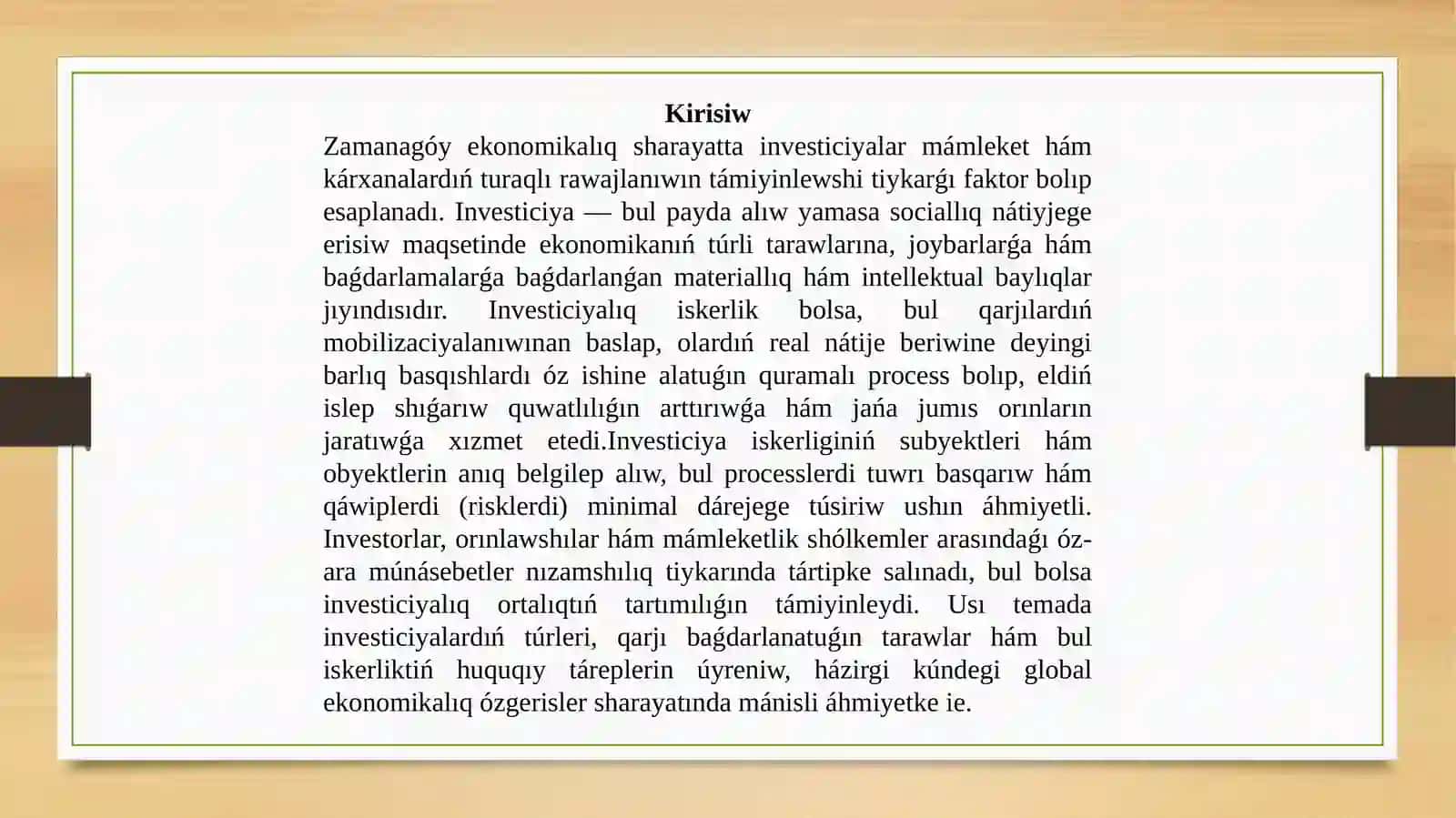 Investiciyalar hám investiciya iskerliginiń strukturası 2