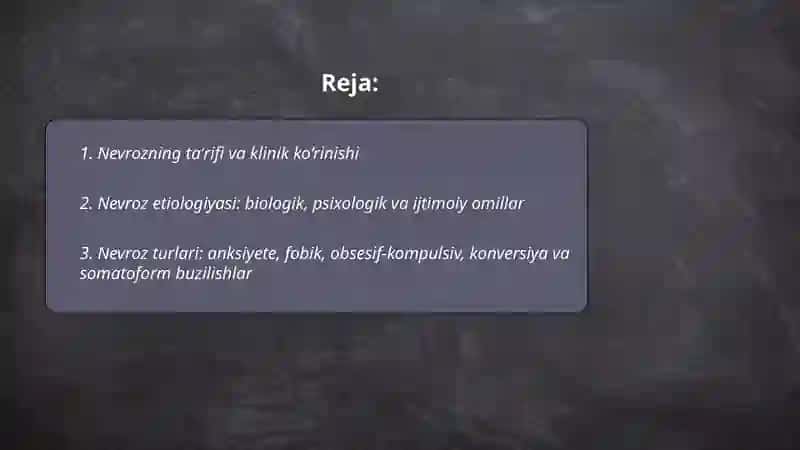 Nevroz qanday kasallik. Bemorlardagi nevrotik holatlarni tahlili 2