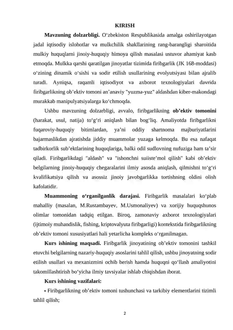 FIRIBGARLIK JINOYATINING OBYEKTIV TOMONINING JINOIY-HUGUGIY XUSUSIYATLARI 2