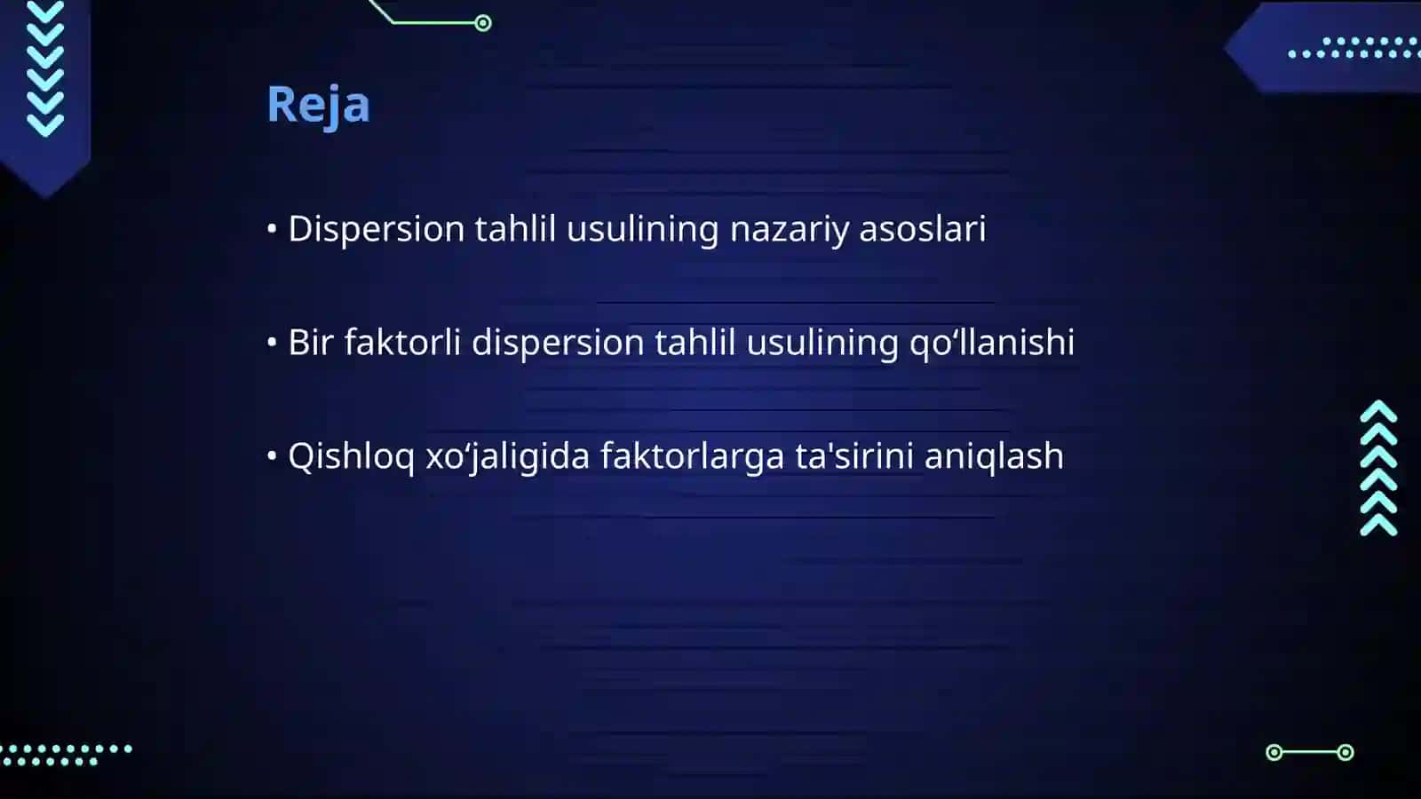 Bir faktorli dispersion tahlil usuli va uni qishloq xo‘jaligi masalalarini yechishga qo‘llanilishi 2