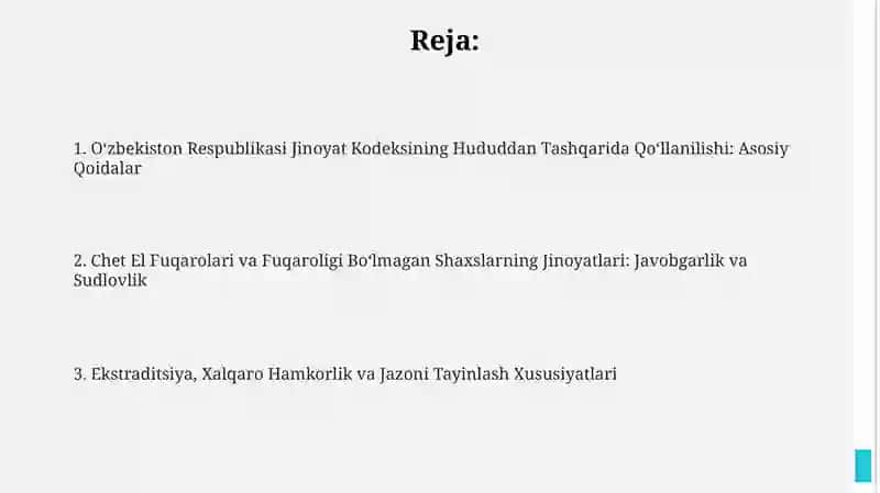 Oʻzbekiston Respublikasi Jinoyat Kodeksining Hududdan Tashqarida Qoʻllanilishi 2