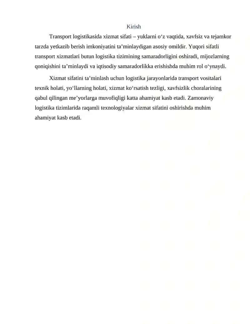 Logistika tizimida transport xizmatlari sifati 2