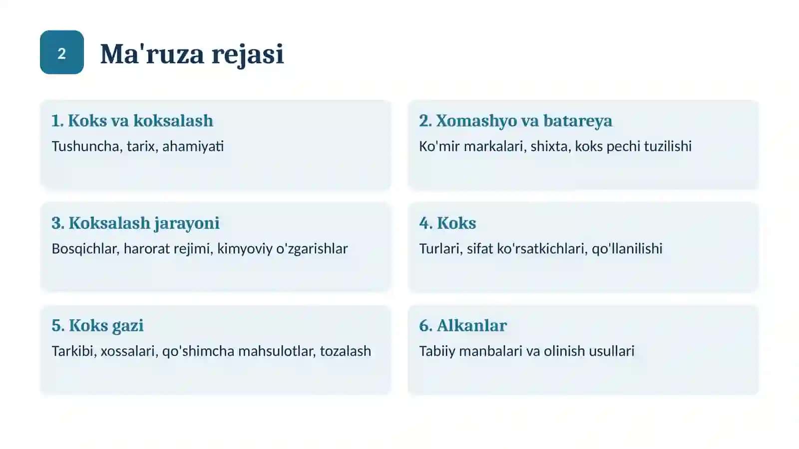 Koksalash. Koks va uni qayta ishlash 2