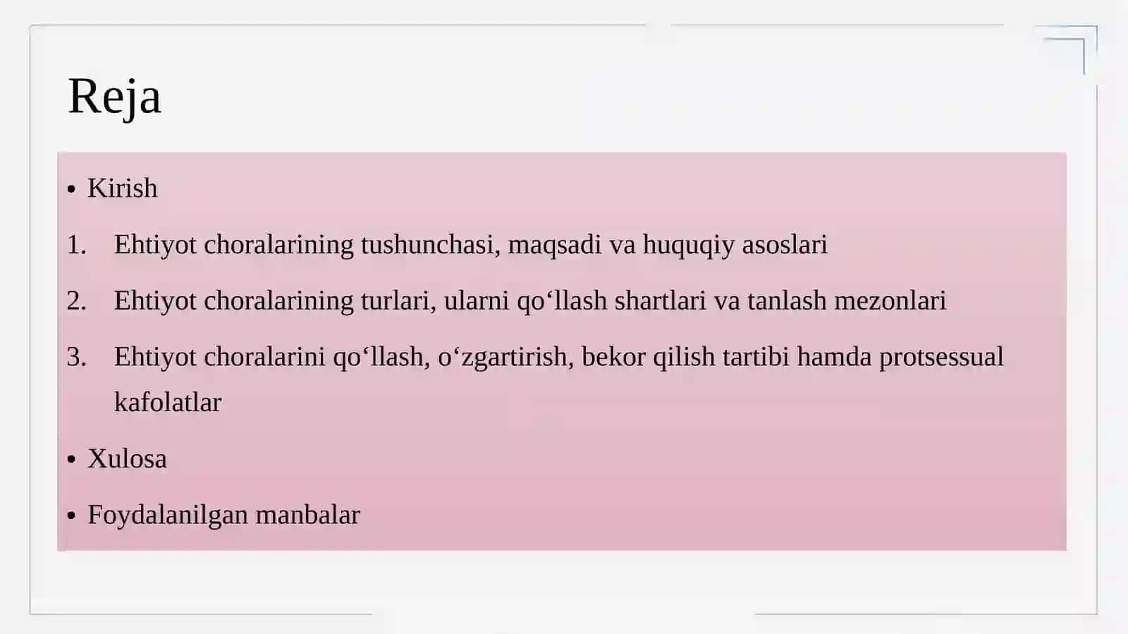Ehtiyot choralarining umumiy tavsifi 2