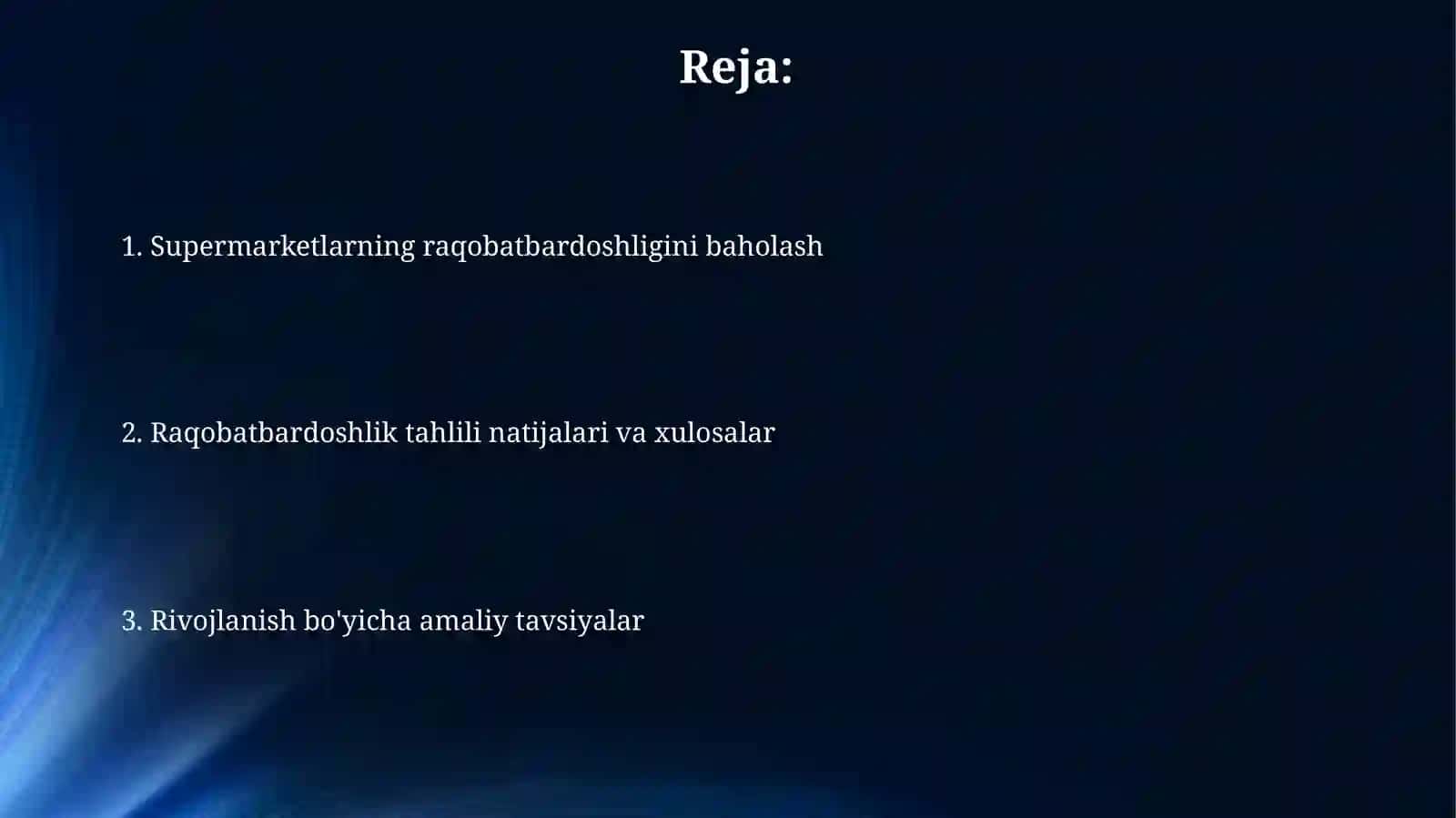 Korzinka, Havas va Makrosupermarketlarining raqobatbardoshliginitahlilqilish 2