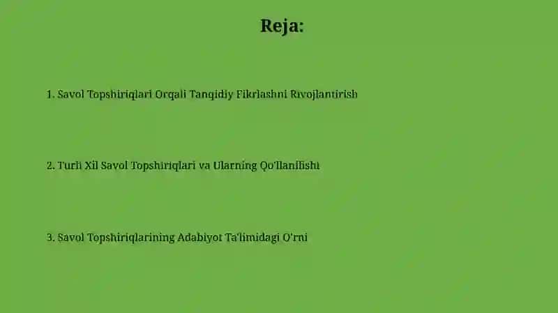 Savol Topshiriqlari Orqali Adabiy Taʼlim 2