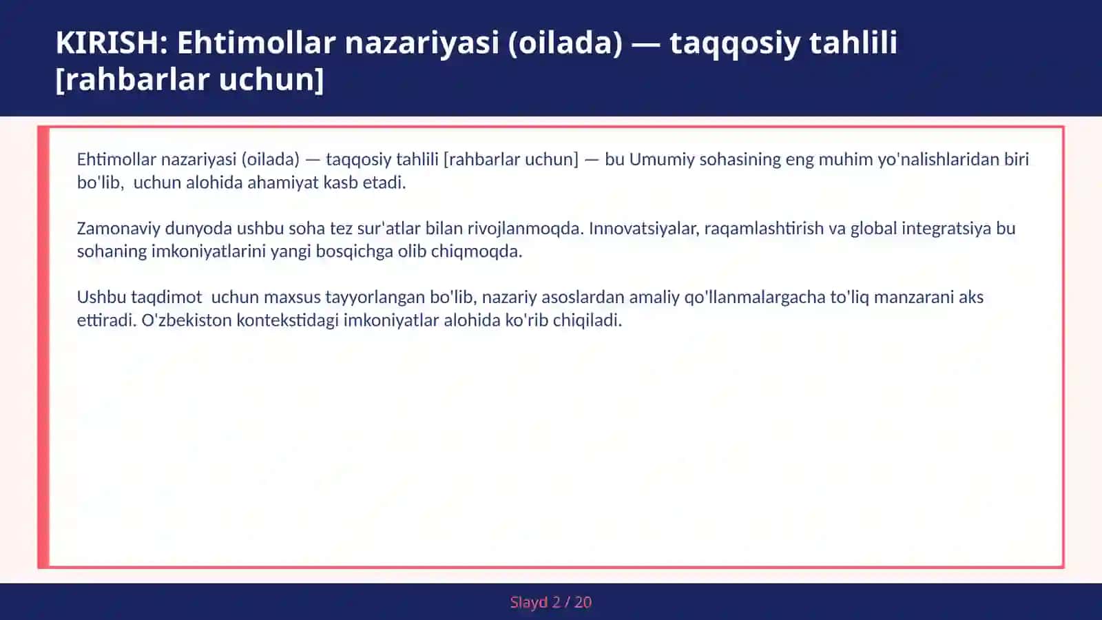 Ehtimollar nazariyasi (oilada) — taqqosiy tahlili [rahbarlar uchun] 2