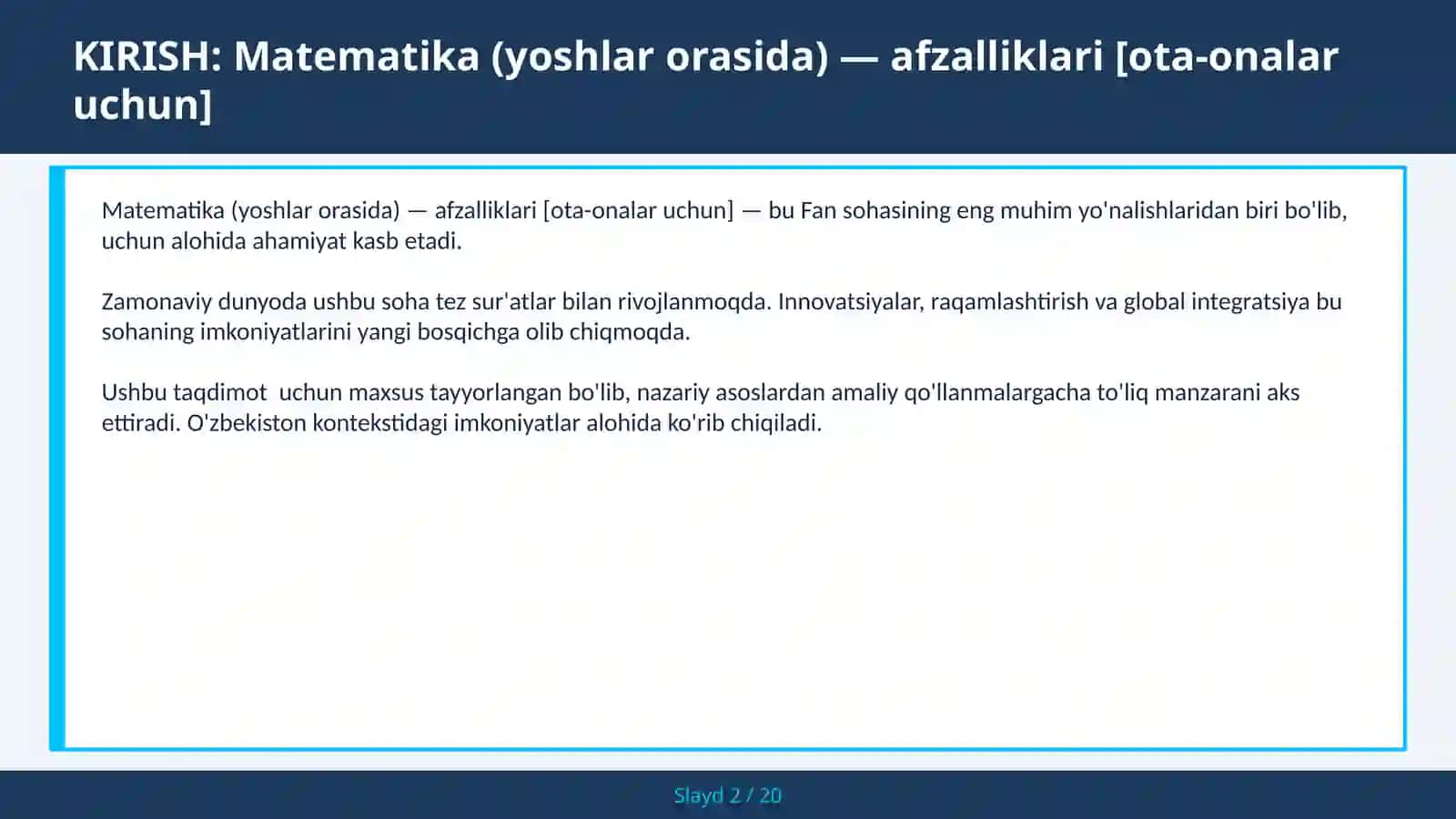 Matematika (yoshlar orasida) — afzalliklari [ota-onalar uchun] 2